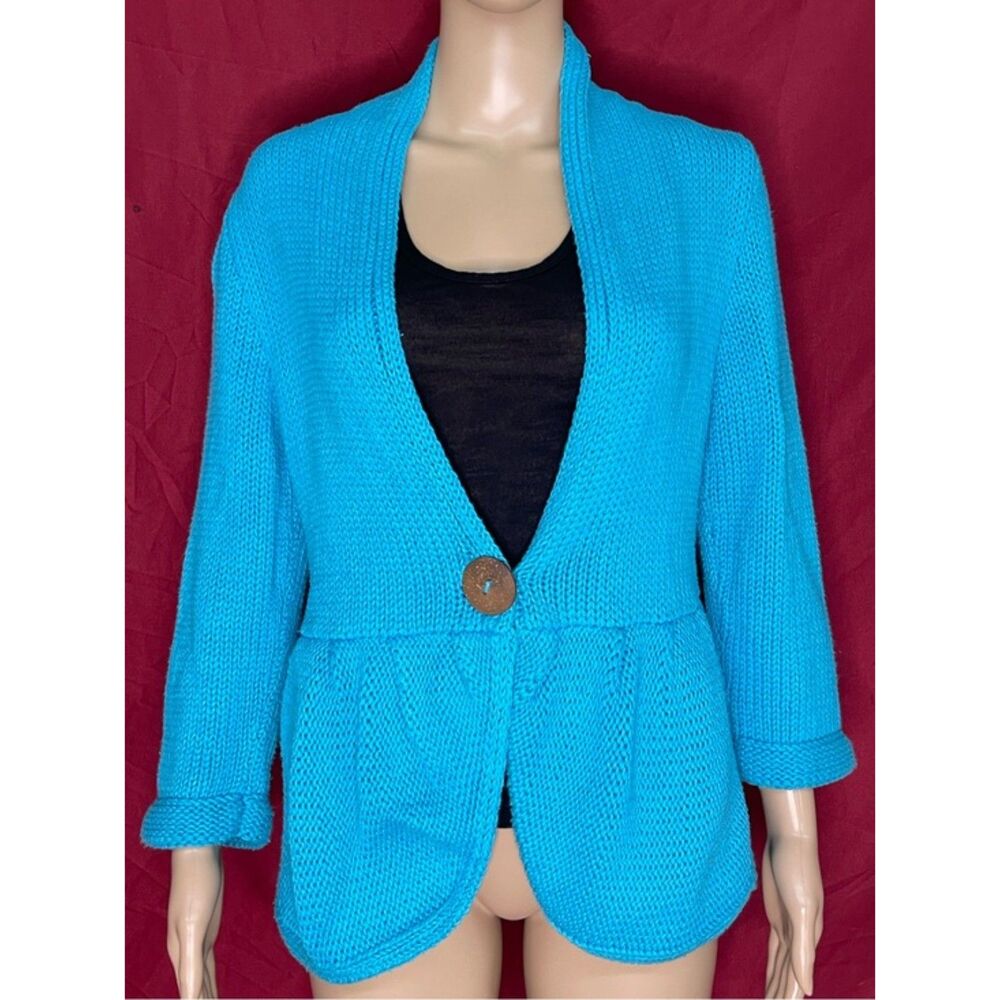 Soft Surroundings Teal Peplum Knit Cardigan XS